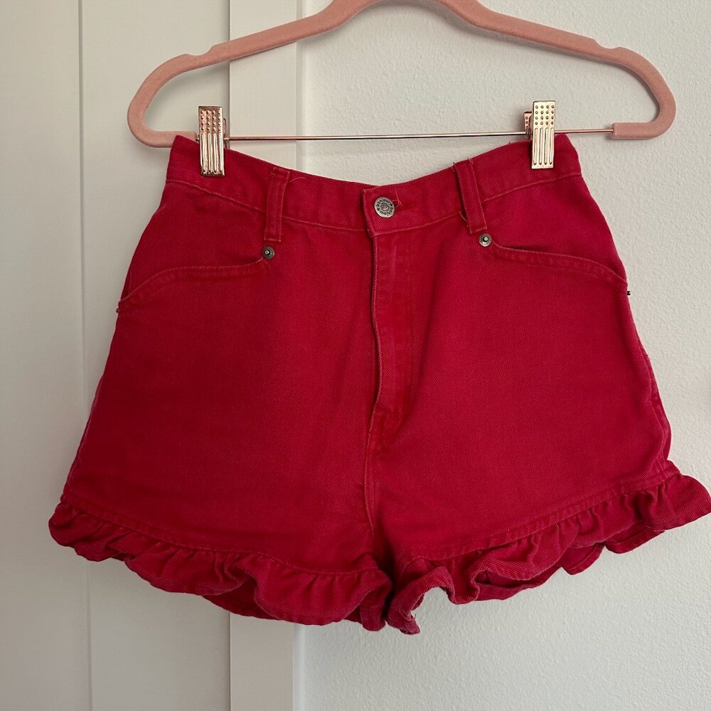 Vintage Bonjour Red Ruffle Shorts